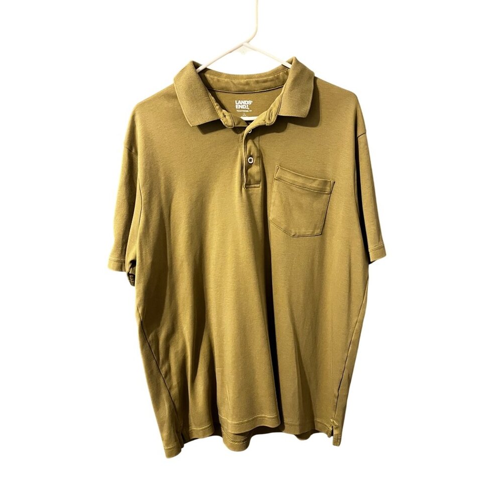 Lands End Traditional Fit Polo Shirt - Size Large Olive Knit